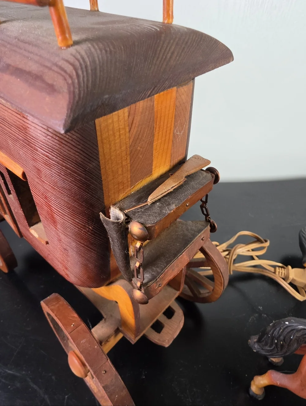 Wooden Stagecoach and Pair of Horses - Brown and Black